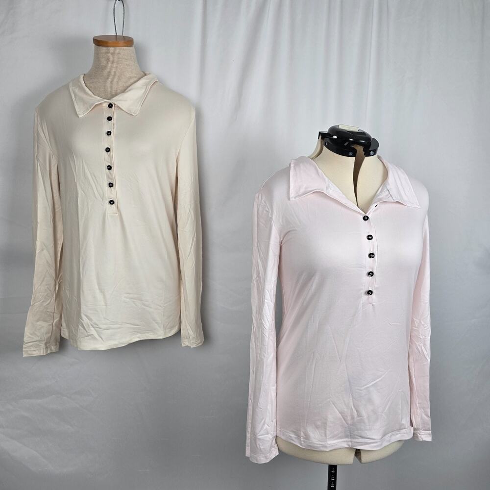 2 Unbranded Long Sleeve Tees Women's M Cream / Pink Long Sleeve NWOT